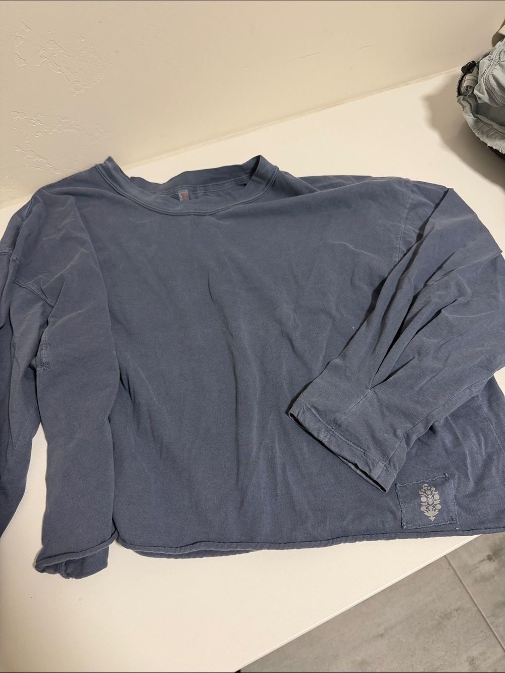 Free people movement long sleeve oversized crop shirt- Dusty Blue